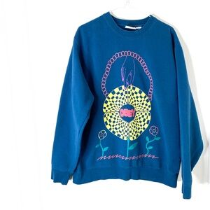 Blue Graphic Sweatshirt with Yellow Floral Print